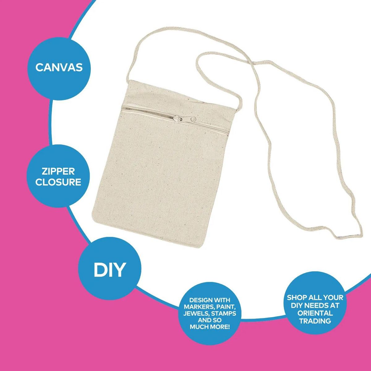 5" x 7" DIY Natural Canvas Zipper Purse Craft Activity - 12 Pc. - thumbnail 4