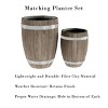 Fiber Clay Planters - 2-Piece Barrel-Shaped Pot Set with Metal Trim, Wood Look, and Drainage Holes for Herbs and Flowers by Pure Garden (Gray) - 2 of 4