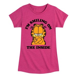 Girls' - Garfield - Smiling On The Inside Fitted Short Sleeve Graphic T-Shirt - 1 of 4