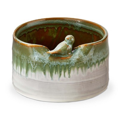 tag Sitting Bird Ceramic Planter - 5.5" x 5.5" x 4" - Green Multi Garden Pot for Indoor/Outdoor Decor - Wipe Clean