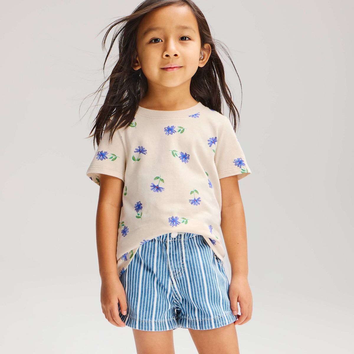 Baby & Toddler Girls' Short Sleeve Floral Classic T-Shirt - Cat & Jack™ Cream/Purple