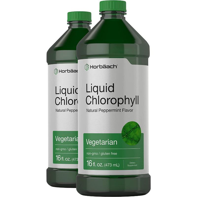 Horbaach Liquid Chlorophyll 100mg | 32 oz (2 x 16 oz Bottles) | Natural Peppermint Flavor, 1 of 4