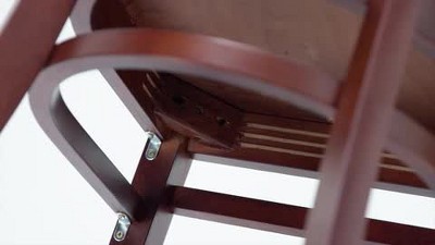 Mahogany Wood and Black Vinyl Slat Back Barstool