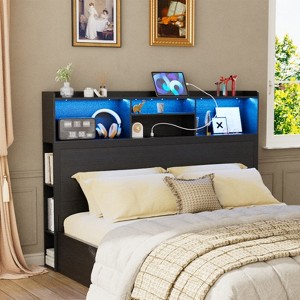 PAKASEPT Queen Headboard Only, Stylish Bookcase Headboard with Charging Station & LED, 4-Tier Headboard and Side Storage - 1 of 4