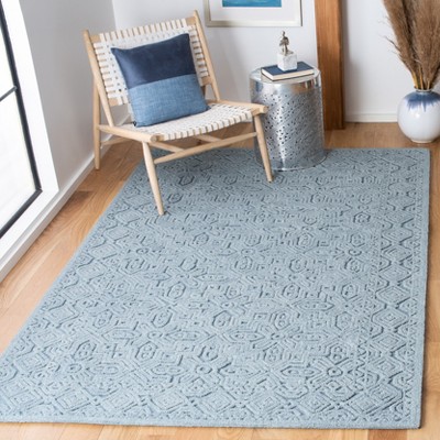 Blue Geometric Hand-Tufted Wool Area Rug 5' x 8'