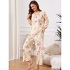 cheibear Womens Pajamas Set Long Sleeve Floral Pullover Tie Front Wide Leg 2 Piece Loungewear Small Pink Floral - 2 of 4