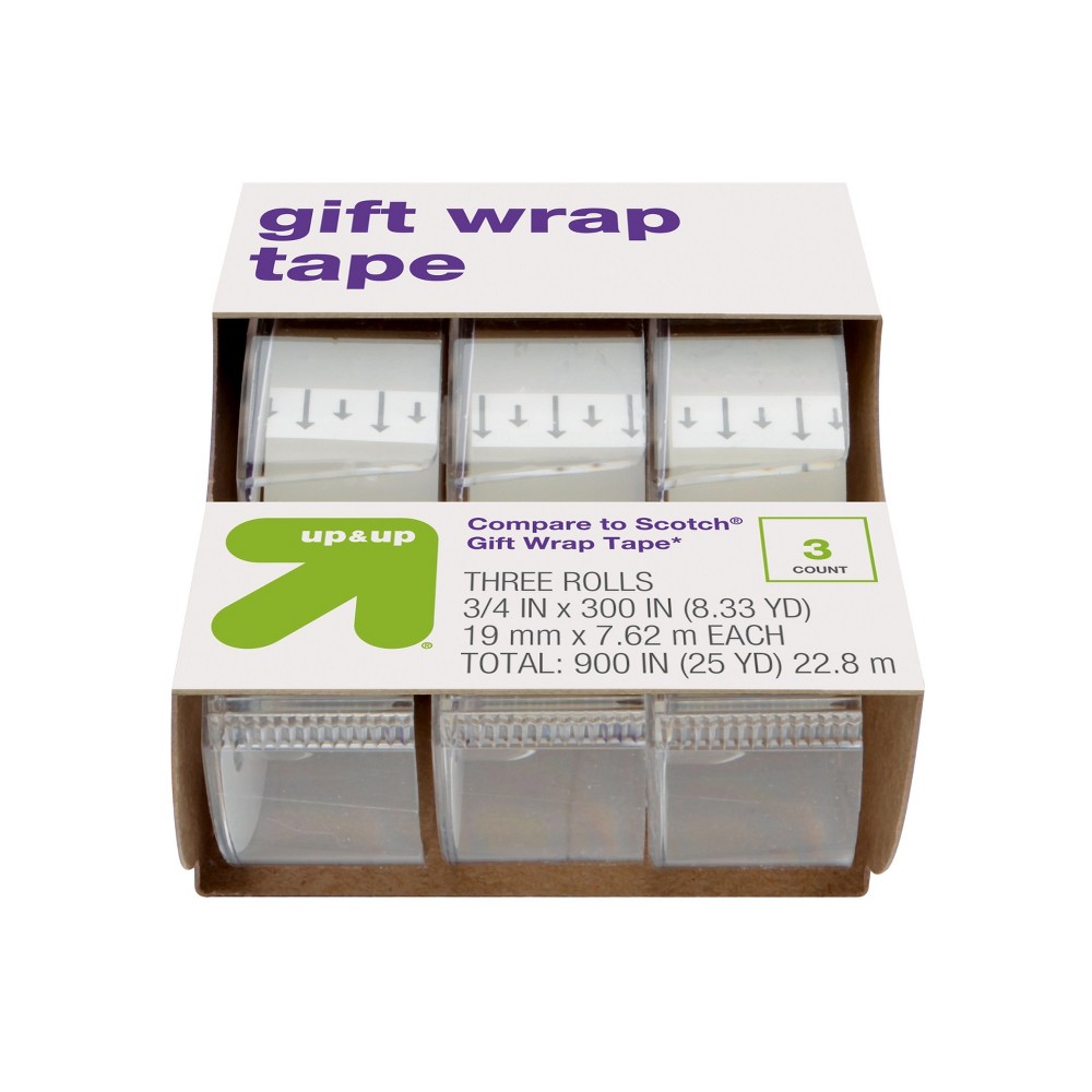 3pk Gift Wrap Tape - up&up™: Clear Plastic Tape for Gift Wrapping, 0.75" Width, 300" Length, Christmas Wrapping