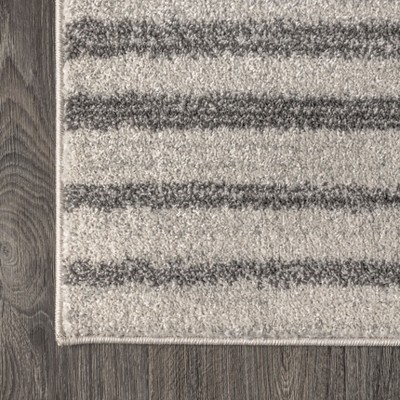 Modern Stripe Gray and Ivory Synthetic 3' x 5' Area Rug
