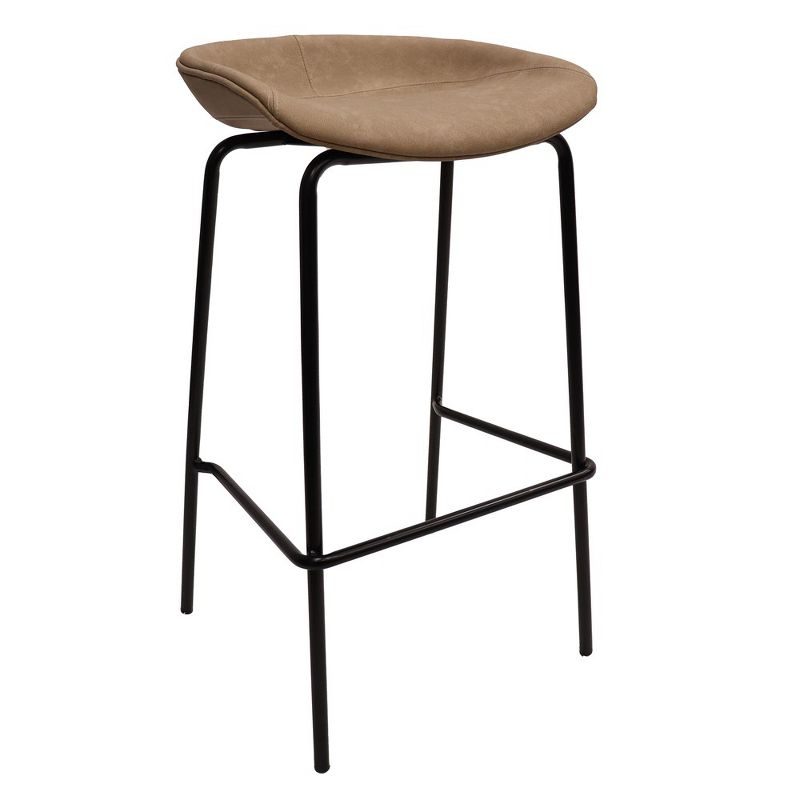 LeisureMod Servos Modern Barstool in Upholstered Faux Leather and Black Iron Frame, 1 of 10