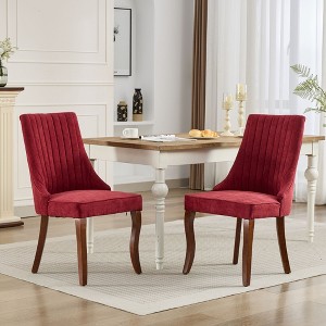 CENGHU Rayon Cloth Flocking Linen Dining Chairs Set of 2, Comfy Fabric Upholstered Accent Chairs with Curved Solid Wood Legs for Dining Room - 1 of 4