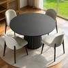 PexFix 46" Modern Round Dining Table Set with 4 Upholstered Chairs Black Textured Wood Top Pleated Pedestal Base Beige Seats for Kitchen Dining Room - 2 of 4
