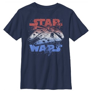 Boy's Star Wars Patriotic Vintage Millennium Falcon T-Shirt - 1 of 4