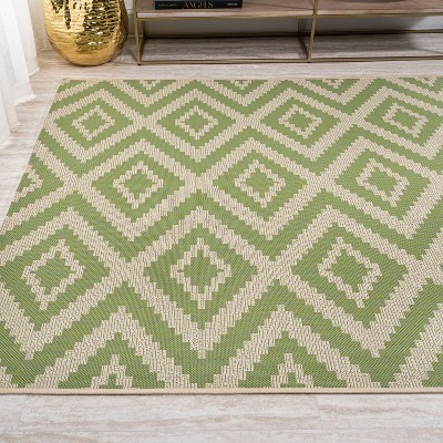 Mediterranean Geometric Green/Cream 4' x 6' Reversible Indoor/Outdoor Rug