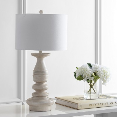 Jareth White Wash Traditional Table Lamp Set with Cotton Shade