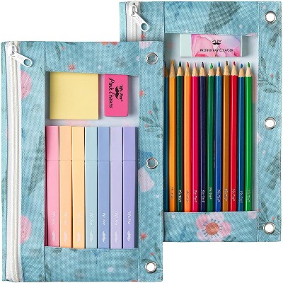 Paaaawaters Pencil Pouch, Blue and Orange, 2 Fabric Pencil Pouches, Binder Pockets, Pencil Case, Binder Pouch, Canvas