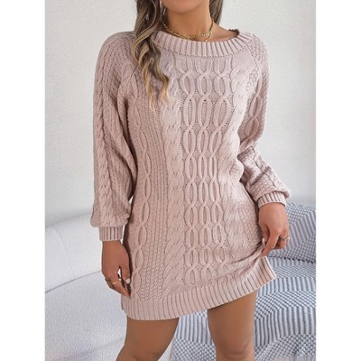 Coolmee Women's Bodycon Pullover Mini Sweater Dresses Crew Neck Cable Knit Cocktail Party Dress