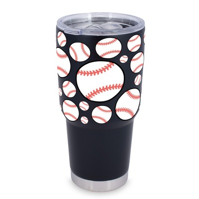 100 North 30 Ounce Stainless Steel On the Go Travel Tumbler With Push Top Lid, Baseball Black
