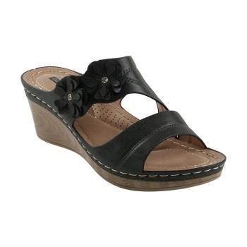 Buy Rita Black Strappy Flat Leather Sandals, Sandals