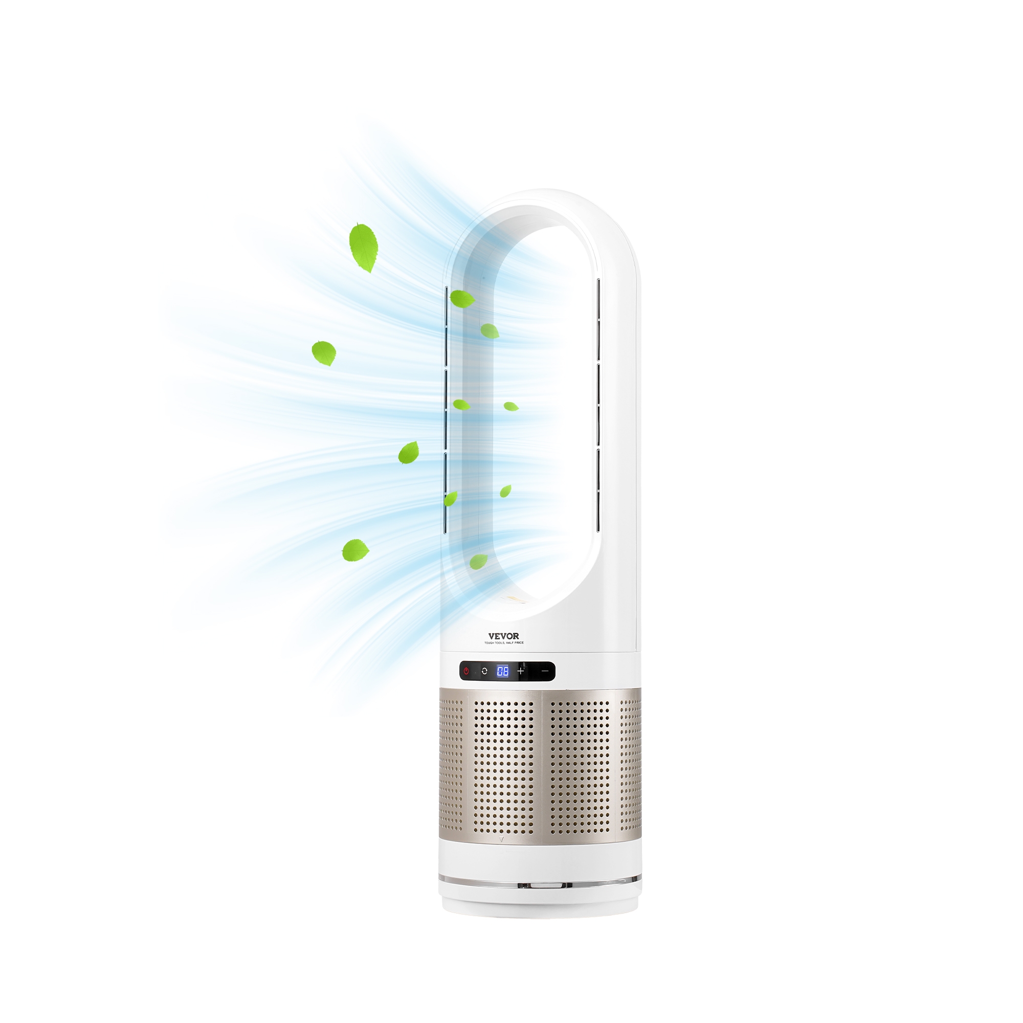 VEVOR Tower Fan Bladeless, 16 ft/s Velocity Quiet Floor Fan that Blows Cold & Heating Air, 80° Oscillating Fans with 8 Speeds, 9H Timer,White