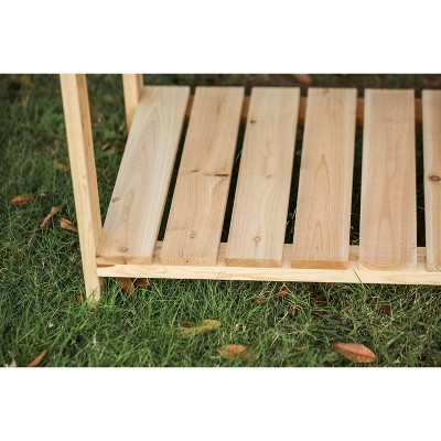 Natural Fir Wood Outdoor Coffee Table with Shelf