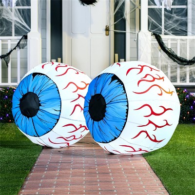 Joyfy 2 Packs 3FT Halloween Inflatable Decoration, Glowing Large Eyeballs Inflatable with LEDs for Halloween Party Yard Garden Lawn Outdoor Decoration