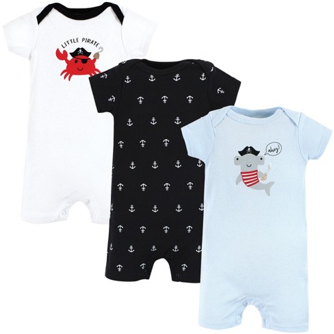 Hudson Baby Infant Boy Cotton Rompers, Pirate Shark, 3-6 Months : Target