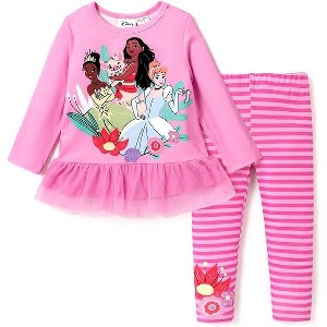 PATPAT Disney Princess Frozen Toddler Girls Clothes: Ruffle Sleeve Sweatshirts and Leggings Summer Coordinate Outfit - 1 of 4