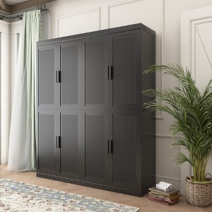 62" High Black Wicker Door Wood Grain Decorative Storage Cabinet with 12 Shelves - 1 of 4