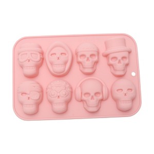 Unique Bargains Candy Mould 8-Cavity Skull Collection Candy Mould Hand Wash Pink 7.44"x5"x0.87" 1 Pc - 1 of 4