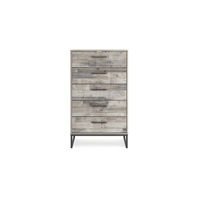 Transitional Whitewash Pine 5-Drawer Chest with Pewter-Tone Pulls