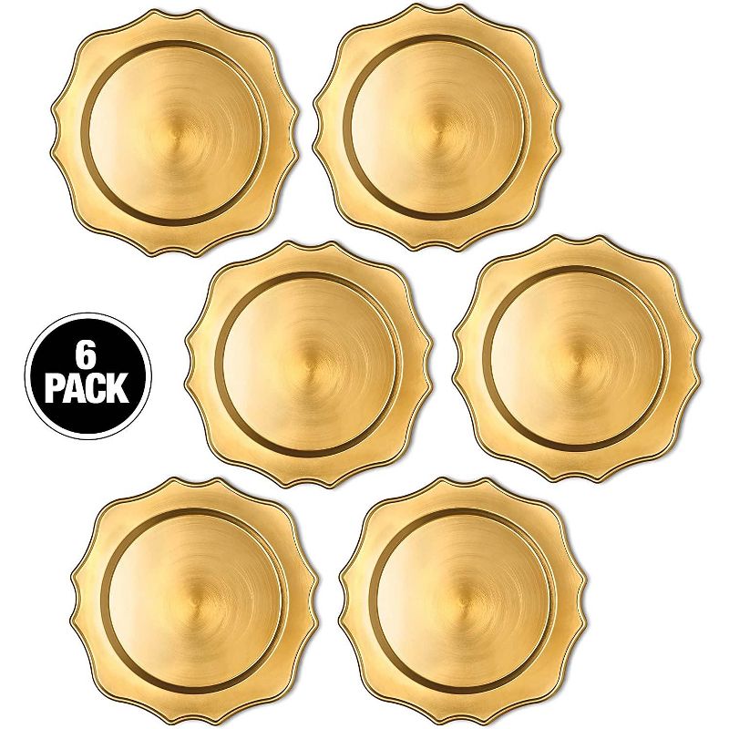 Chateau Fine Tableware Chateau Fine Tableware Scalloped Gold Charger Plates, 13” Elegant Chargers, Set Of 6, 2 of 6