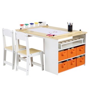 CuisinSmart Kids' Art Table and Stool Set, Toddler Craft and Play Wood Activity Table With Storage Bins, Drawing Desk, Crafts for Children Woode - 1 of 4