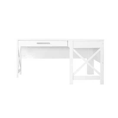 White Wood L-Shaped Corner Desk with Drawer