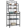 Kings Brand Furniture Amenoff 5-Tier Free Standing Metal Baker's Rack with Wood Faux Stone Finish Shelf, Black - 2 of 4