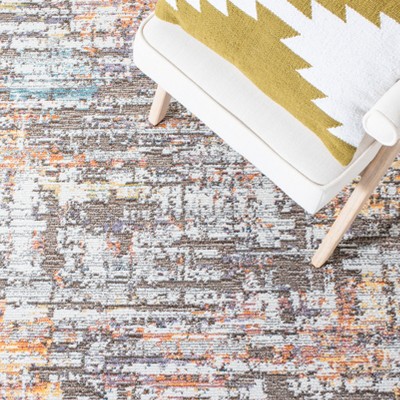 Beige and Orange Abstract Hand-Knotted Synthetic Area Rug 5' x 7'