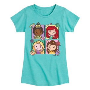Girls' - Disney Princess - Kawaii Chibi Tiana Ariel Belle Rapunzel Fitted Short Sleeve Graphic T-Shirt - 1 of 4