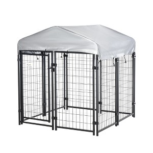 Pawhut Large Outdoor Dog Kennel Steel Fence with UV-Resistant Oxford Cloth Roof & Secure Lock - 1 of 4