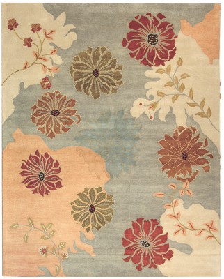 Handmade Floral Elegance Round Blue Wool Rug, 47 in