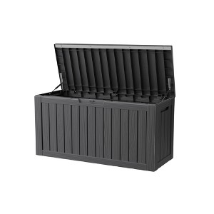 Okak 80 Gallon All Weather Resin Deck Box, Woodgrain Patten Outdoor Storage Bench with Lockable Lid for Outdoor Cushions, Garden Tools - 1 of 4