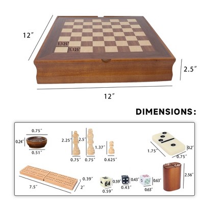 Solid Wood 7-in-1 Board Game Set with Fabric Lining