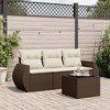 vidaXL 4 Piece Patio Sofa Set with Cushions - Brown and Cream With Table - 2 of 4