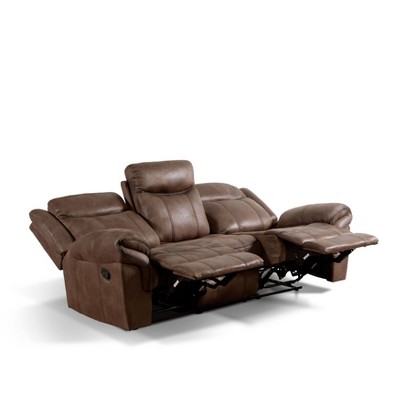 miBasics 87" Softcloud Transitional Upholstered Manual Reclining Sofa with Flip Down Cup Holders Brown: Microsuede, Foam-Filled