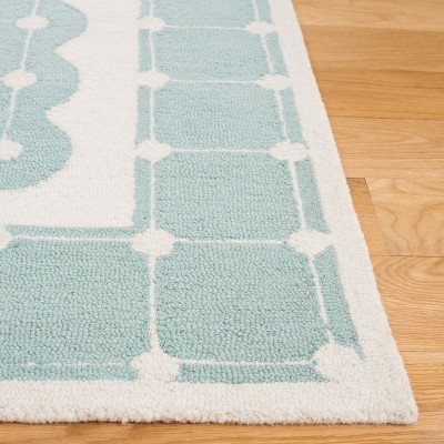Turquoise and Ivory Hand-Tufted Wool Kids Area Rug, 5' x 5'