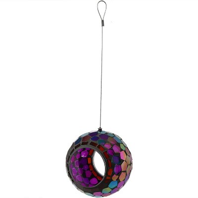 Iridescent Purple Mosaic Glass Hanging Bird Feeder, 6-Inch