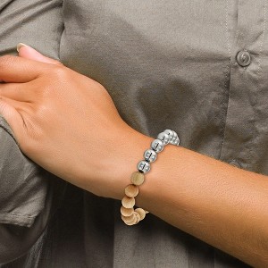 Chisel Stainless Steel Polished Beads and Cypress Wood Beaded Stretch Bracelet - 1 of 2