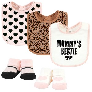 Hudson Baby Infant Girl Cotton Bib and Sock Set, Bestie Leopard, One Size - 1 of 4