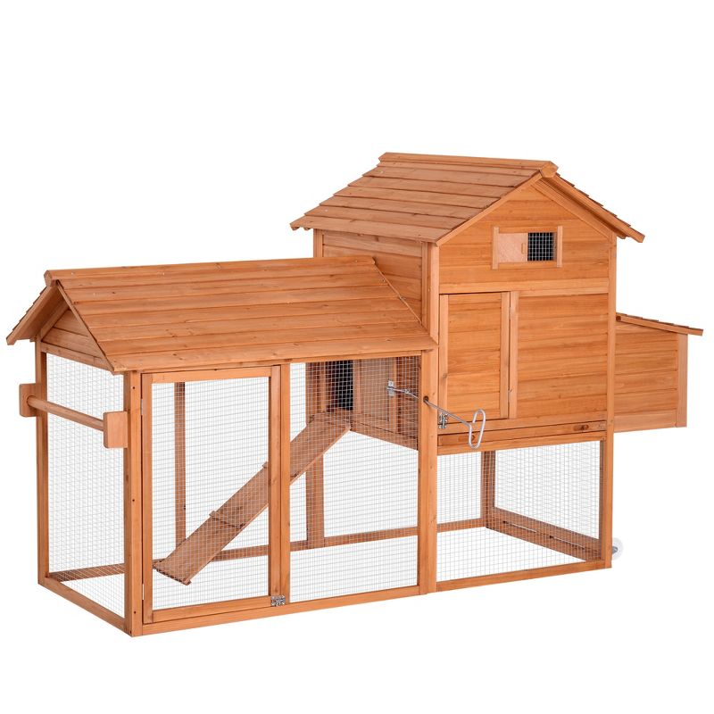 PawHut 83" Wooden Chicken Coop Tractor Hen House Portable Poultry Cage for Outdoor Backyard with Wheels, Nest Box, Removable Tray, 1 of 9