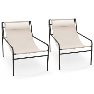 Costway Patio Sling Lounge Chair with Removable Headrest Pillow Breathable Seat Balcony - 1 of 4