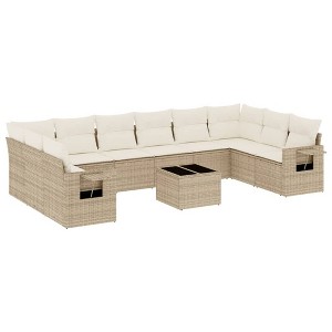 vidaXL Garden Sofa Set Beige PE rattan, tempered glass, powder-coated steel - 1 of 4
