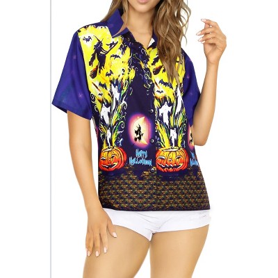 LA LEELA Women's Hawaiian Blouse Button Down Vintage Shirt Tops Short Sleeve Halloween Costumes Shirts Blouse for Women